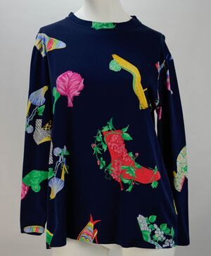 Vintage Leonard Fashion Paris Long Sleeve Navy Bright Veggie Shoes Shirt Sz 3